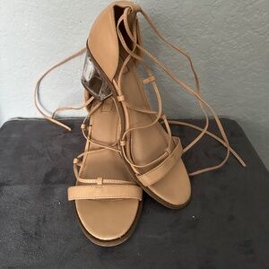 Forever 21, Tan ankle lace up strappy sandal size 7.5